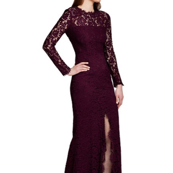 Rachel Zoe Angie Fig Purple Lace Open Back Long Sleeve Gown Dress - Picture 4 of 16